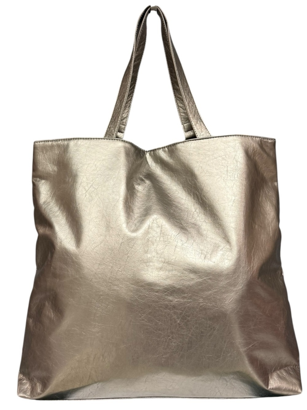 Ed Hardy Metallic Silver Tote with Skull Chain Accent Oversized Large Tote Bag - Picture 4 of 17